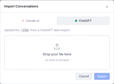 Import modal — ChatGPT