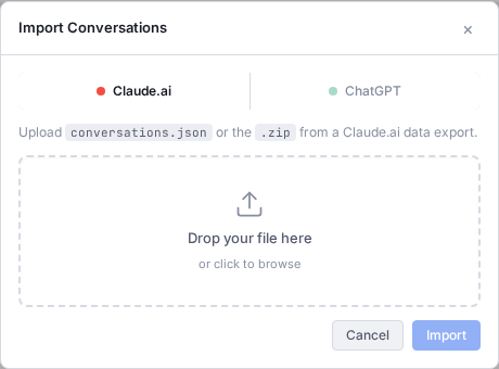 Import modal — Claude.ai
